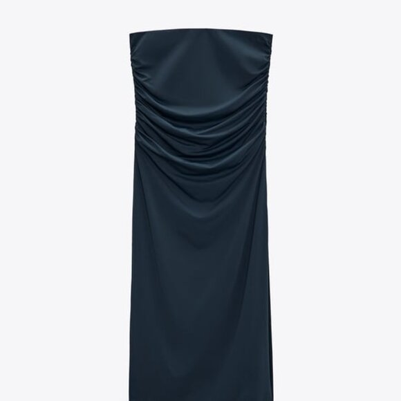 ZARA - ASYMMETRIC RUCHED TOP - LARGE - DUCK BLUE - Picture 2 of 8